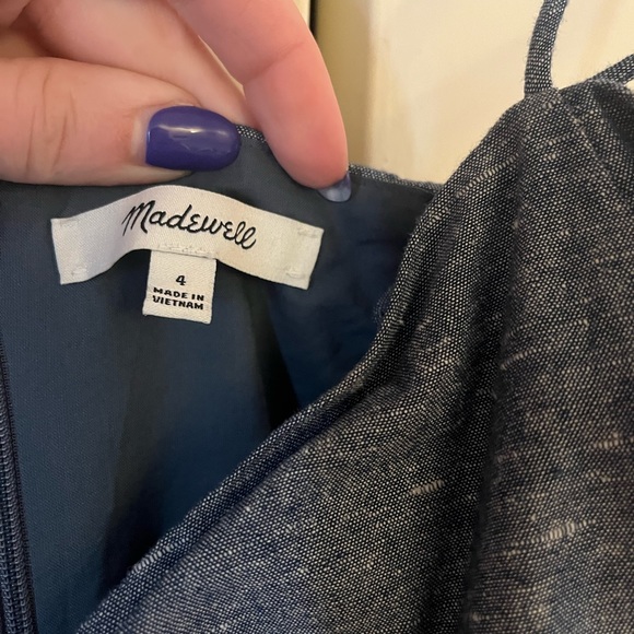 Madewell Fit Flare Mini Dress Womens Size 4 Cotton Chambray Denim Tie Front - Picture 3 of 4